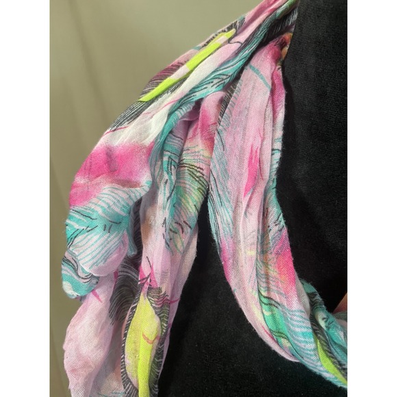 Pink Abstract Feather Print Lightweight Gauze Scarf Rectangular Wrap Multi Color - Picture 5 of 5